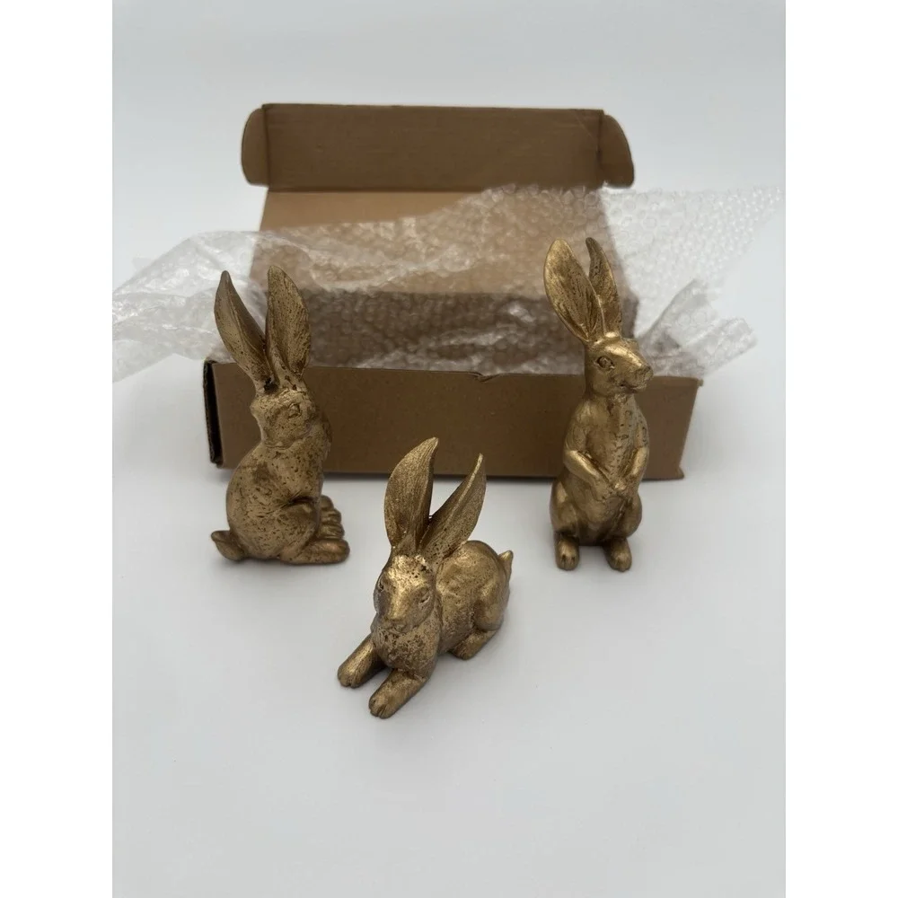 Spring Mini Gold Bunny Figural Set of 3 NEW🐰
